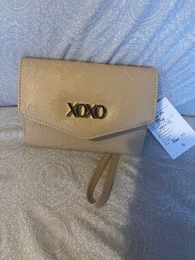 XOXO Beige Embossed Wristlet with Gold Logo New With Tags